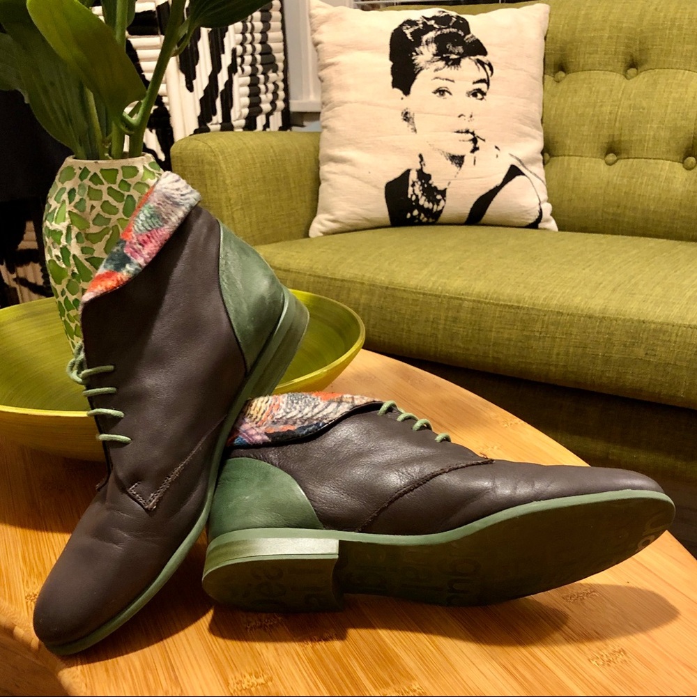 Desigual Brown and Green Leather Laced Flats 38